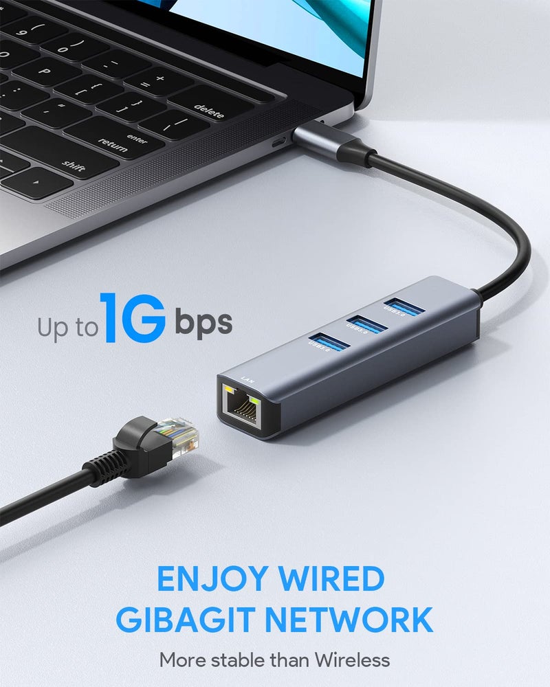 Vilcome USB C to Ethernet Adapter,Vilcome RJ45 to USB C Thunderbolt 3/Type-C Gigabit Ethernet LAN Network Adapter, Compatible for MacBook Pro 2021/2020/2019/2018/2017, MacBook Air, Dell XPS and More - Image 3